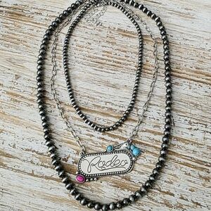 Silver and Turquoise Layered Rodeo Necklace Set (Set Of 3)